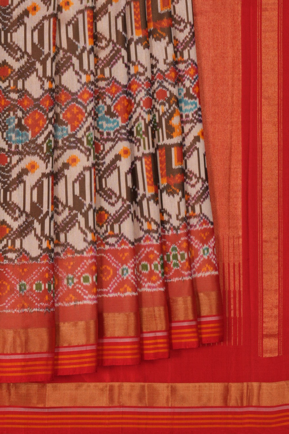 Pochampally Ikat Twill Silk Off-White Saree