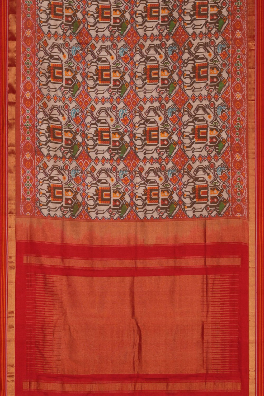 Pochampally Ikat Twill Silk Off-White Saree