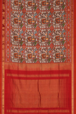 Image of Pochampally Ikat Twill Silk Off-White Saree