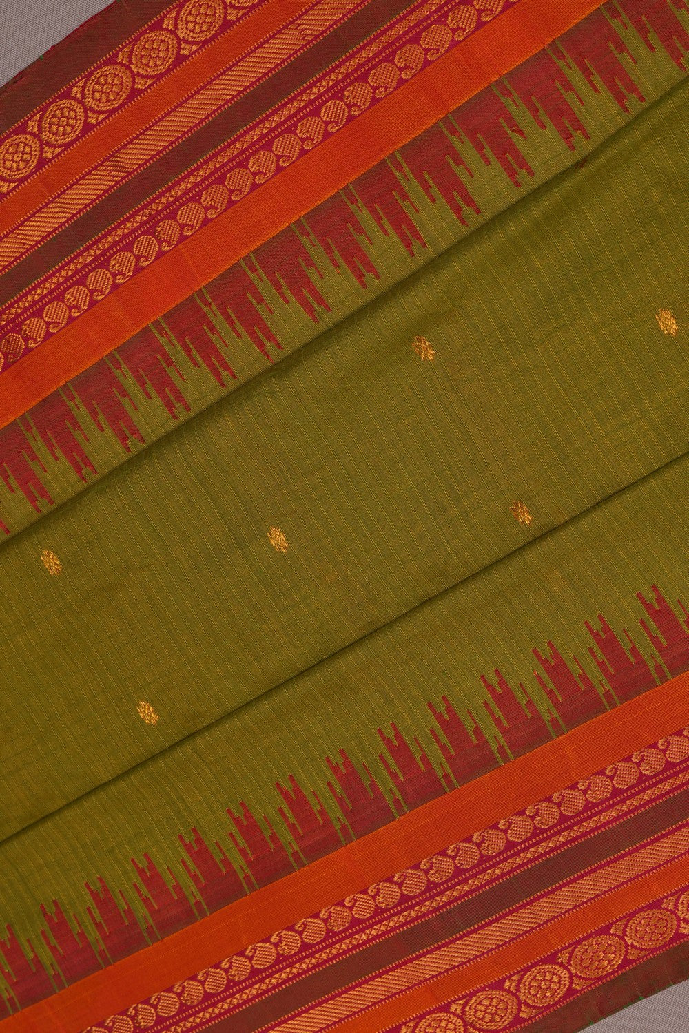 Image of Gadwal Silk Cotton Green Saree