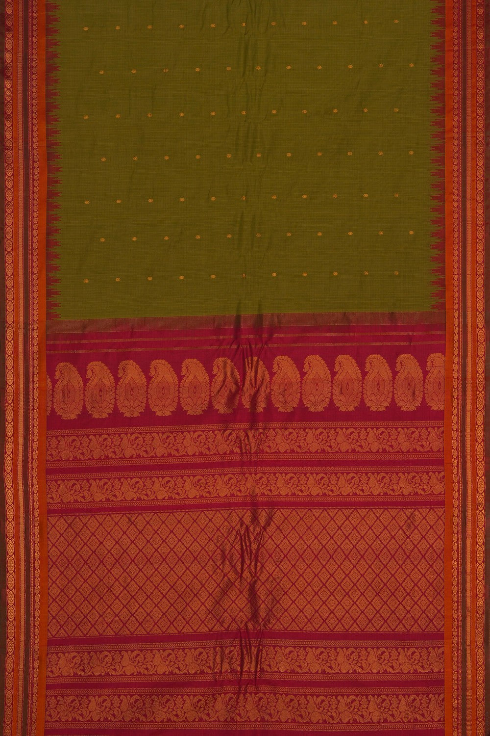 Image of Gadwal Silk Cotton Green Saree