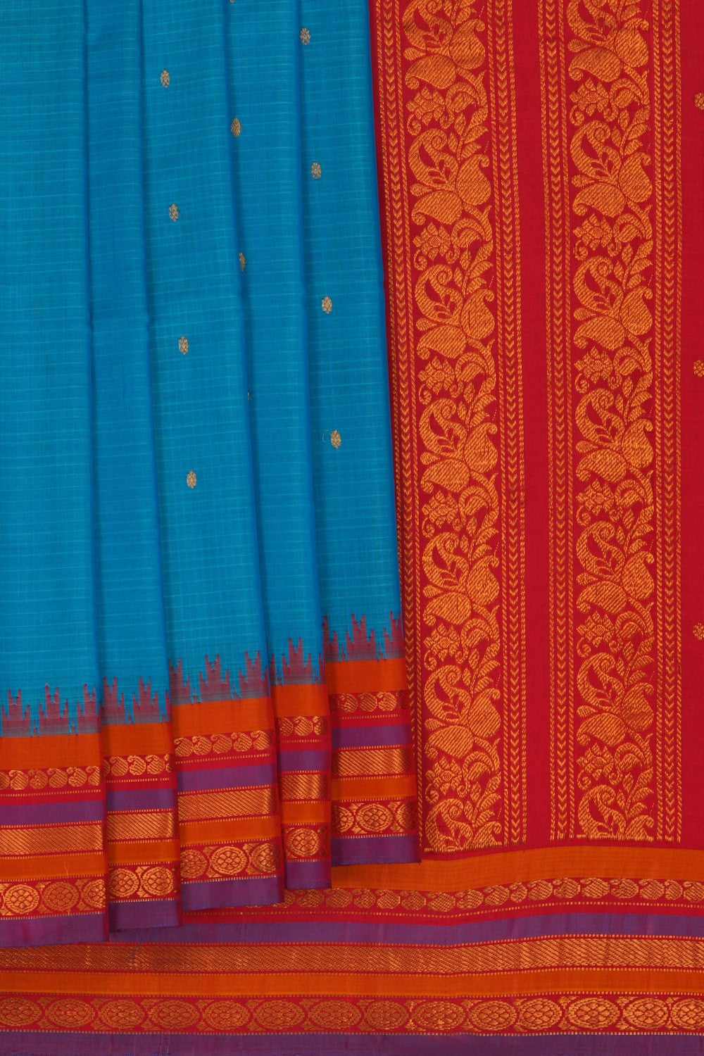 Image of Gadwal Silk Cotton Blue Saree