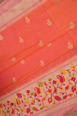 Image of Banarasi Katan Silk Peach Saree