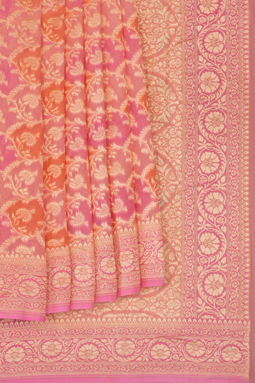 Banarasi Chiffon Coral Pink Saree