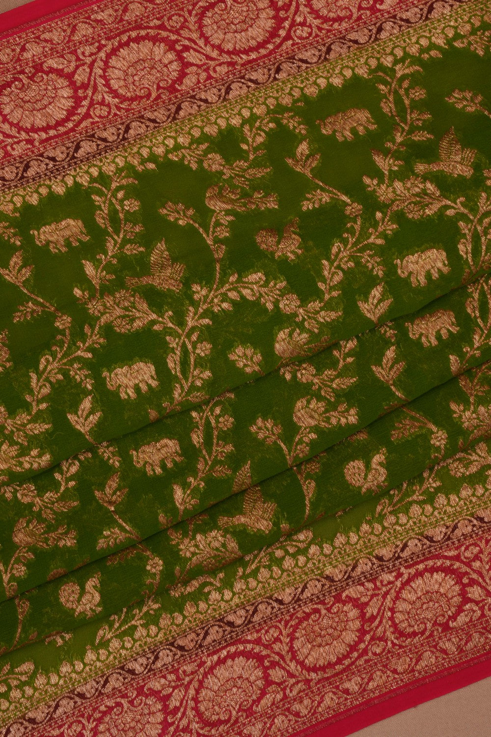 Banarasi Chiffon Green Saree