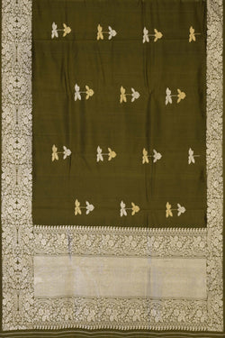 Image of Dupion Silk Heena Green Saree