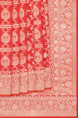 Image of Banarasi Silk Coral Pink Saree