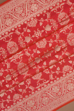 Image of Banarasi Silk Coral Pink Saree