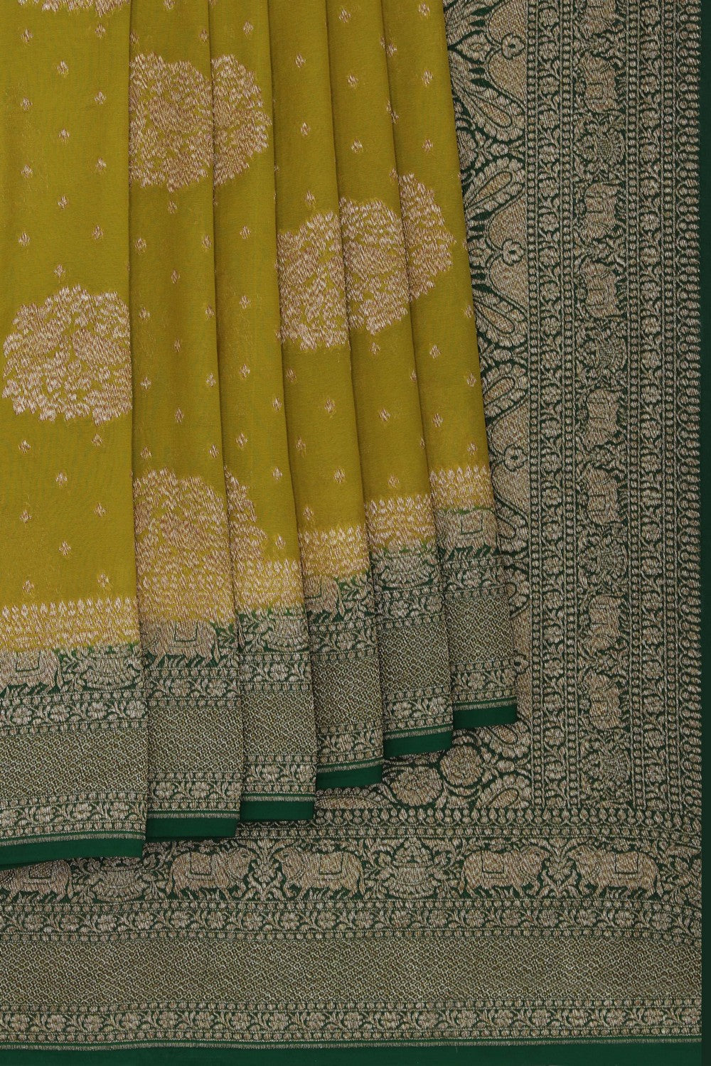 Banarasi Georgette Fenugreek Green Saree