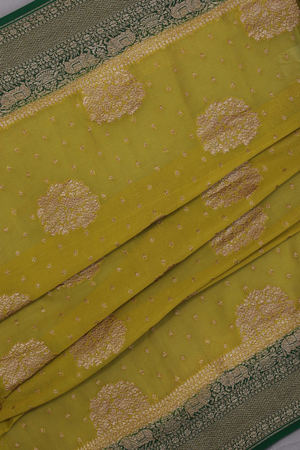 Banarasi Georgette Fenugreek Green Saree