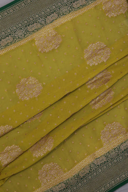 Image of Banarasi Georgette Fenugreek Green Saree