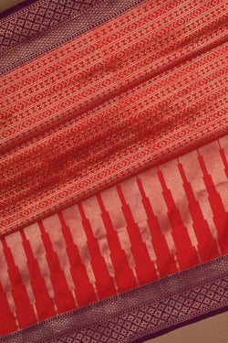 Image of Banarasi Silk Coral Red Saree