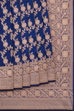 Image of Banarasi Silk Brocade Indigo Blue Saree