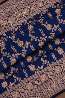 Image of Banarasi Silk Brocade Indigo Blue Saree