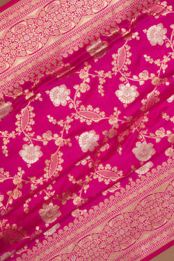 Image of Banarasi Katan Silk Fuchsia Pink Saree