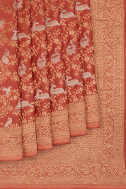 Image of Banarasi Satin Silk Coral Pink Saree