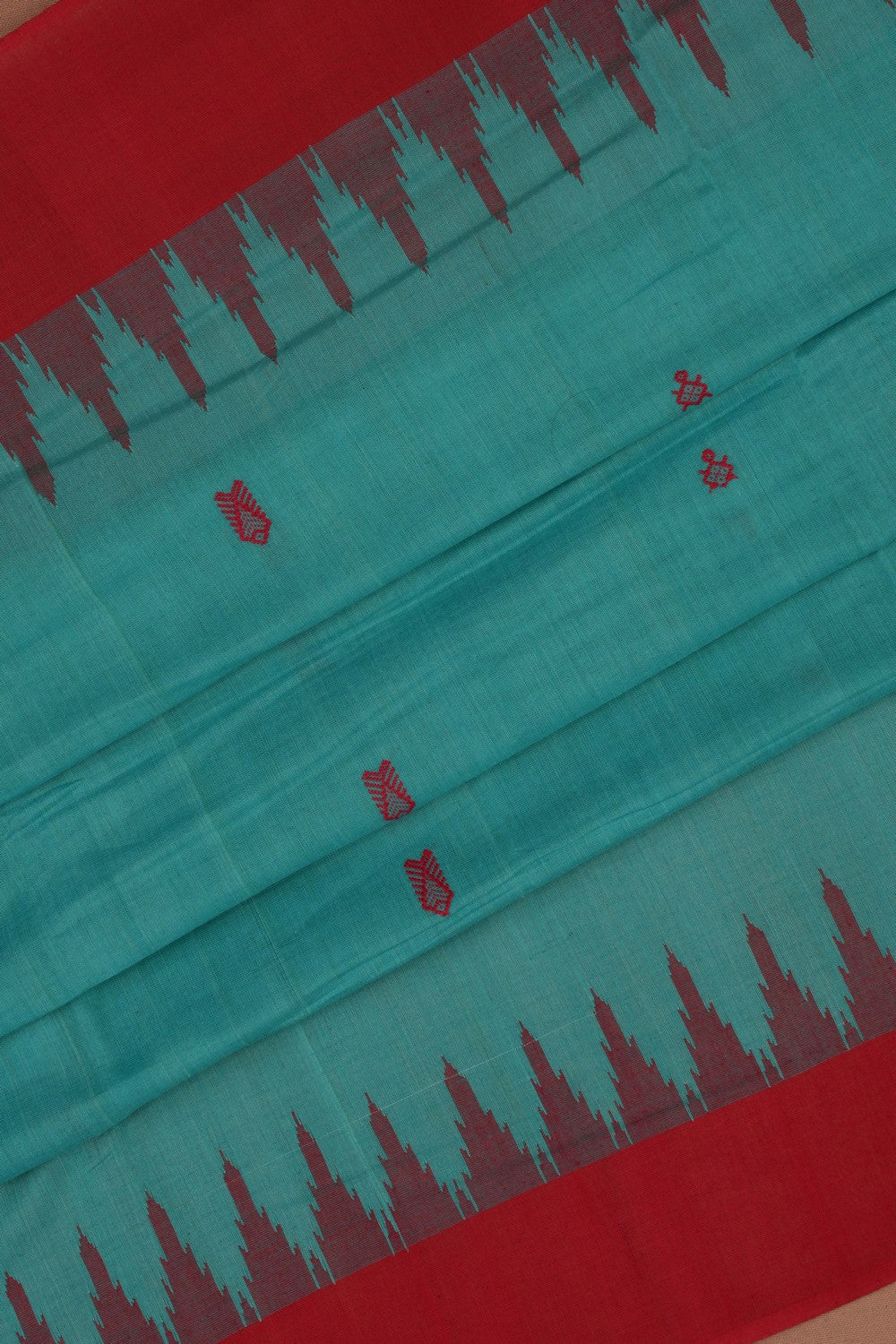 Image of Kanchi Cotton Sea Blue Saree