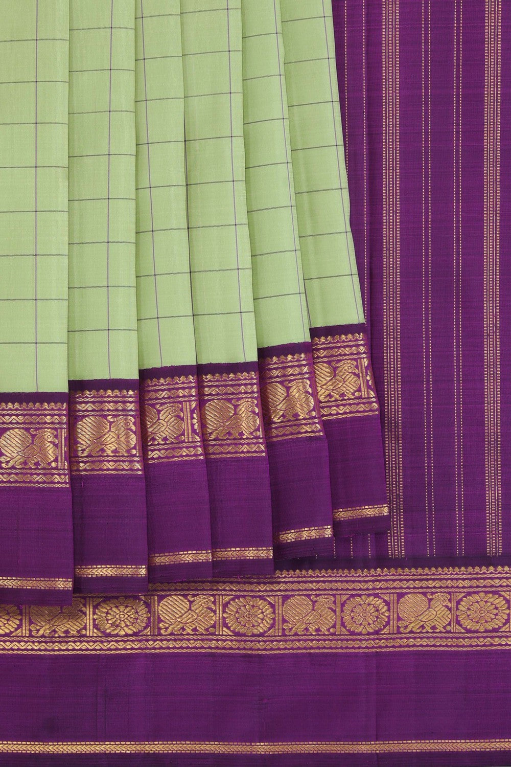 Image of Arani Silk Kattam Sage Green Saree