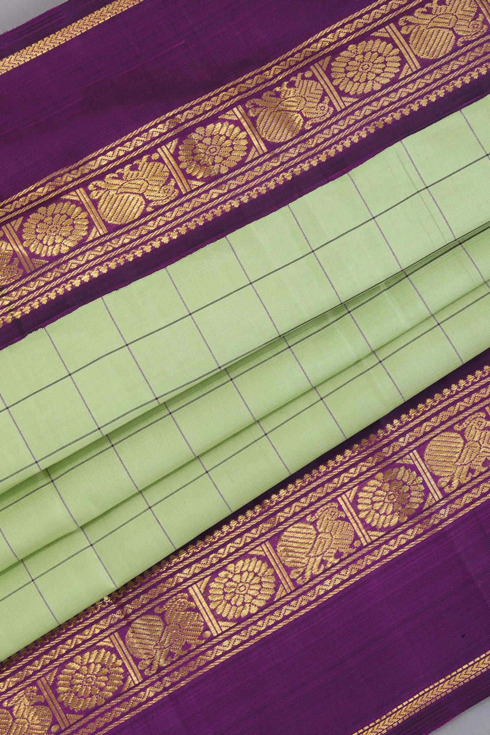 Image of Arani Silk Kattam Sage Green Saree