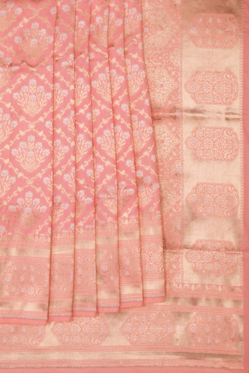 Image of Banarasi Katan Silk Peach Saree