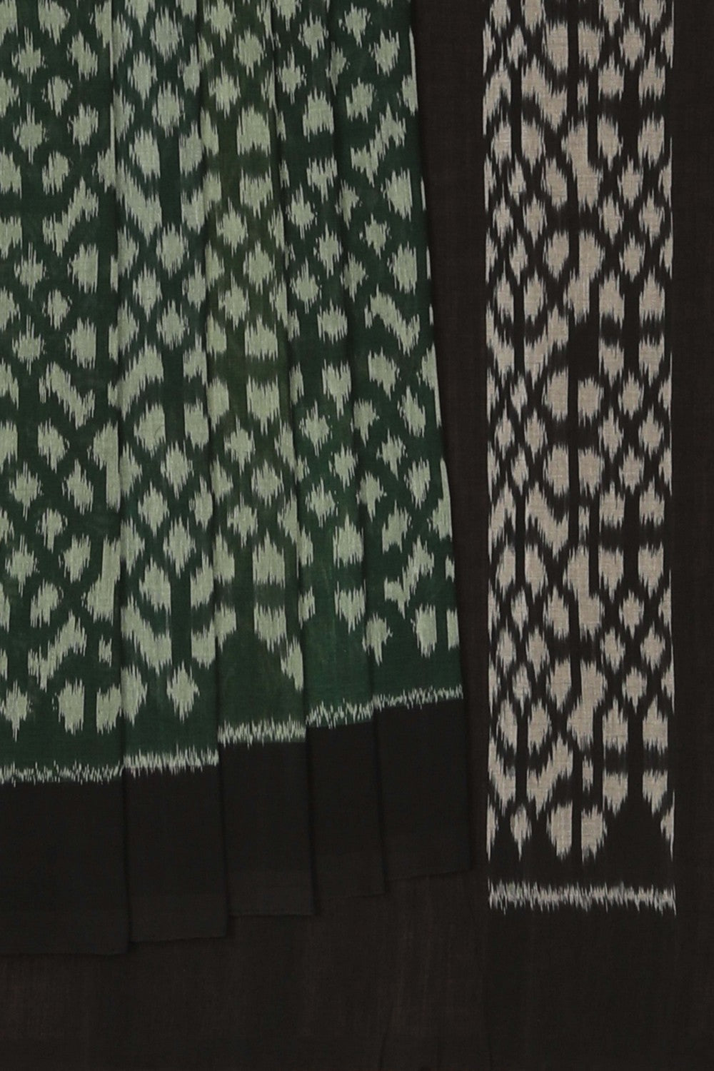 Image of Pochampally Ikat Cotton Green Saree