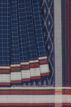 Image of Pochampally Ikat Cotton Blue Saree