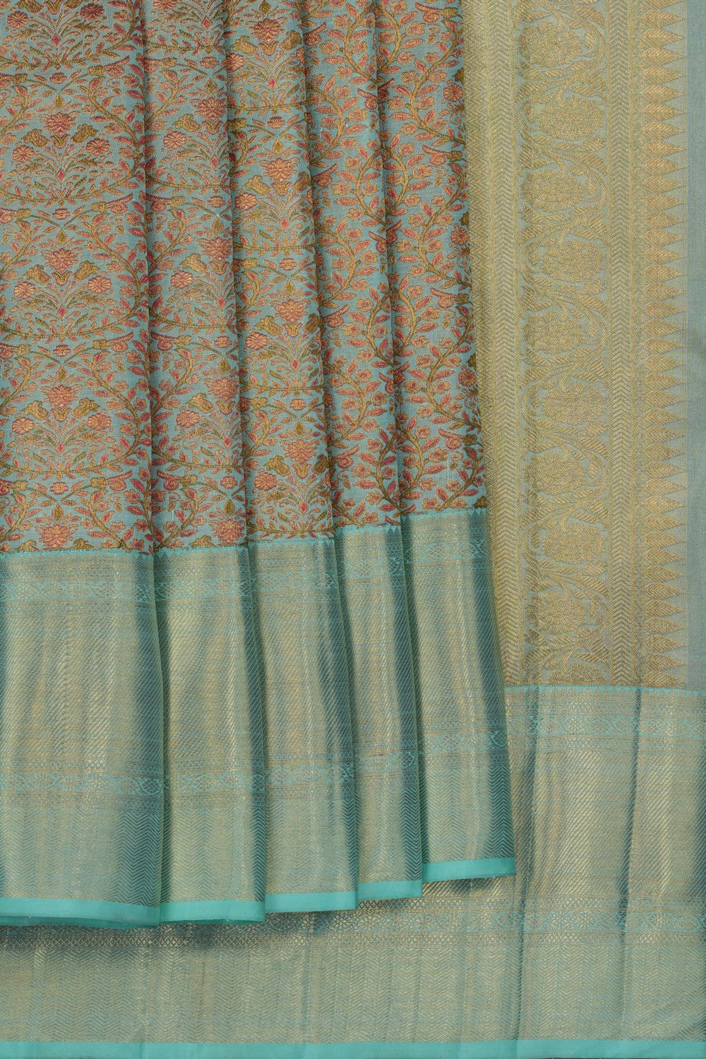 Image of Kanchipuram Silk Brocade Turquoise Green Saree