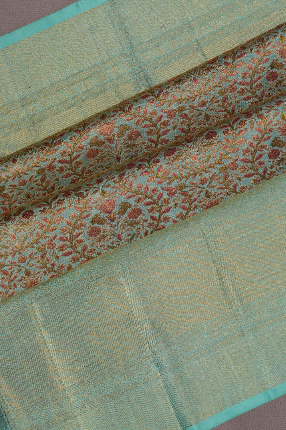 Image of Kanchipuram Silk Brocade Turquoise Green Saree