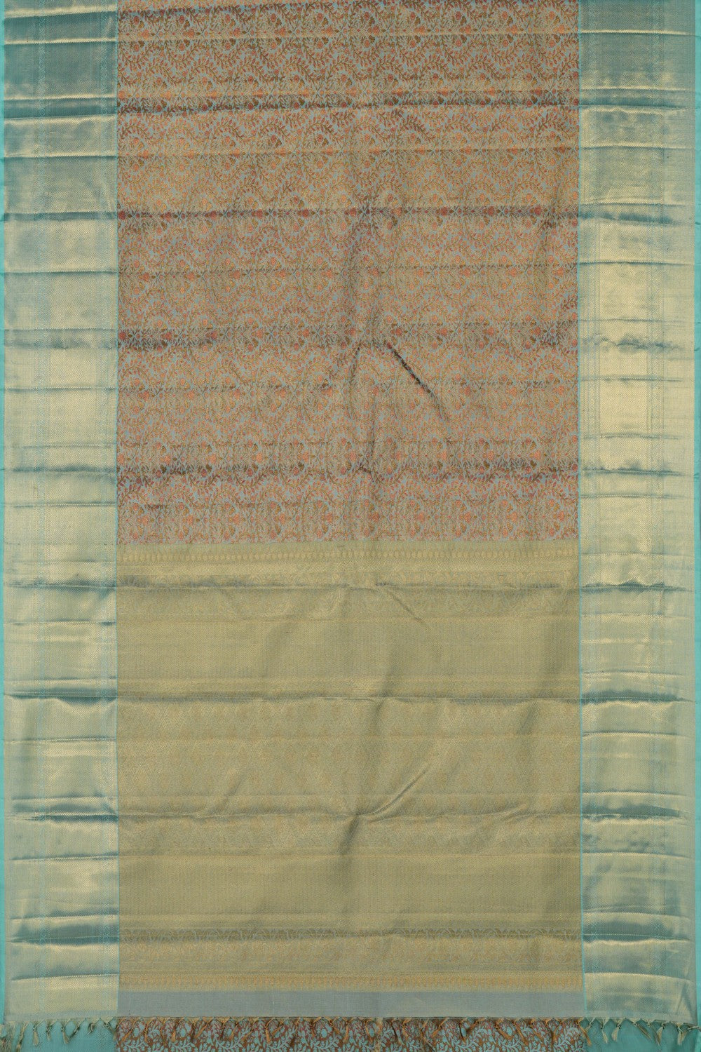 Image of Kanchipuram Silk Brocade Turquoise Green Saree