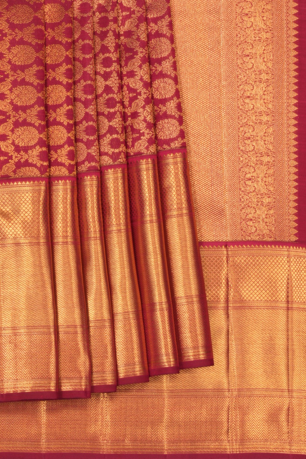 Kanchipuram Silk Brocade Plum Pink Saree