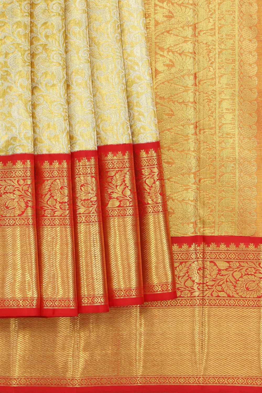 Kanchipuram Silk Tissue Brocade Gold Saree