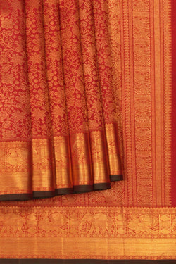 Image of Kanchipuram Silk Brocade Red Saree