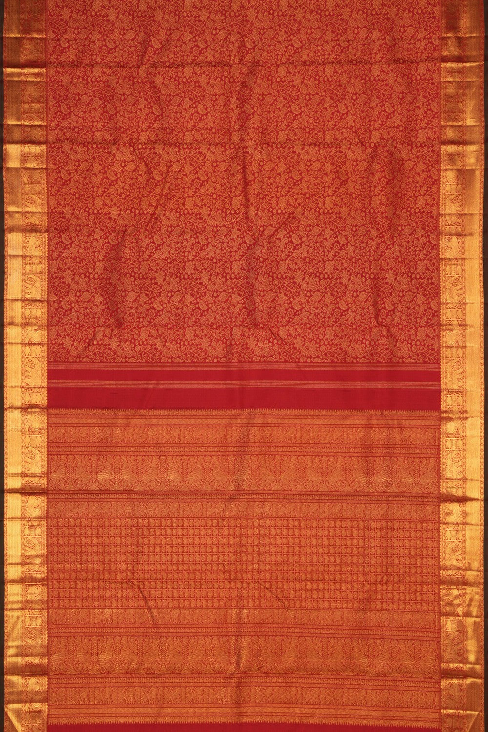 Image of Kanchipuram Silk Brocade Red Saree