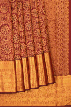 Image of Kanchipuram Silk Brocade Maroon Saree