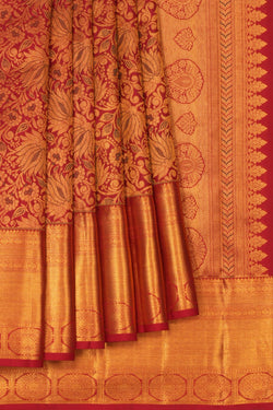 Image of Kanchipuram Silk Brocade Red Saree