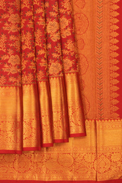 Image of Kanchipuram Silk Brocade Red Saree