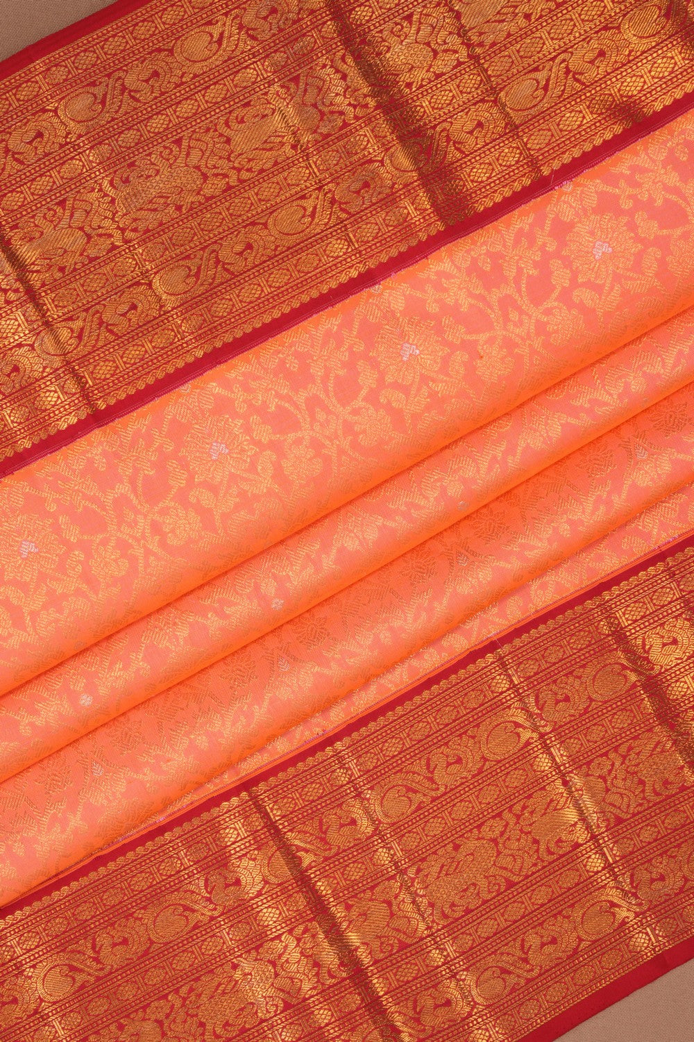 Image of Arani Silk Brocade Coral Peach Saree
