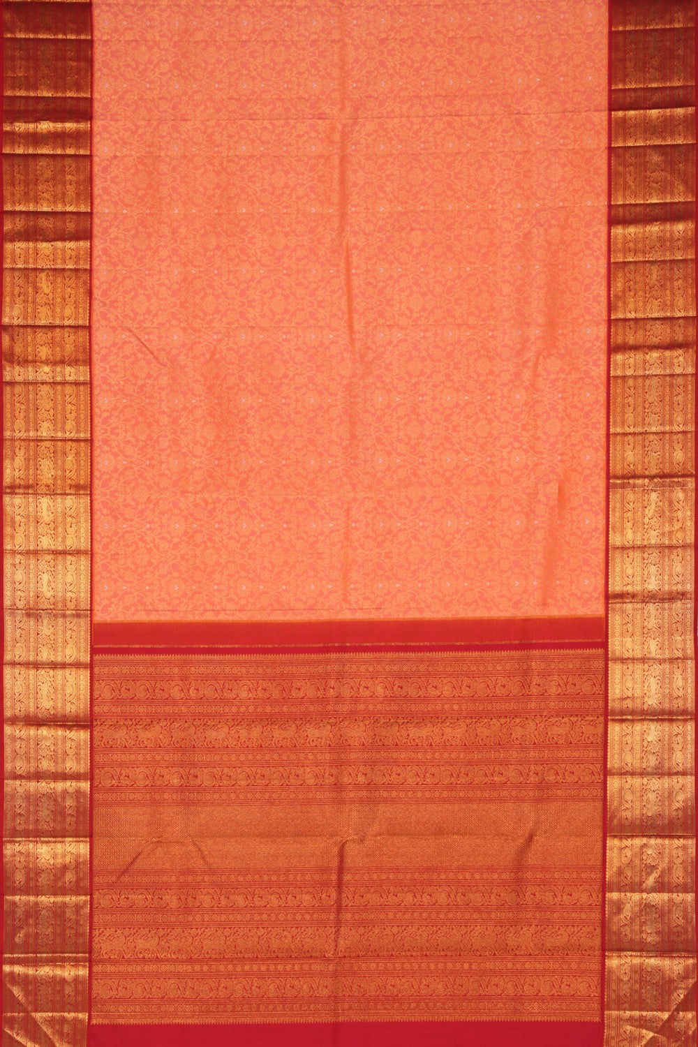 Image of Arani Silk Brocade Coral Peach Saree