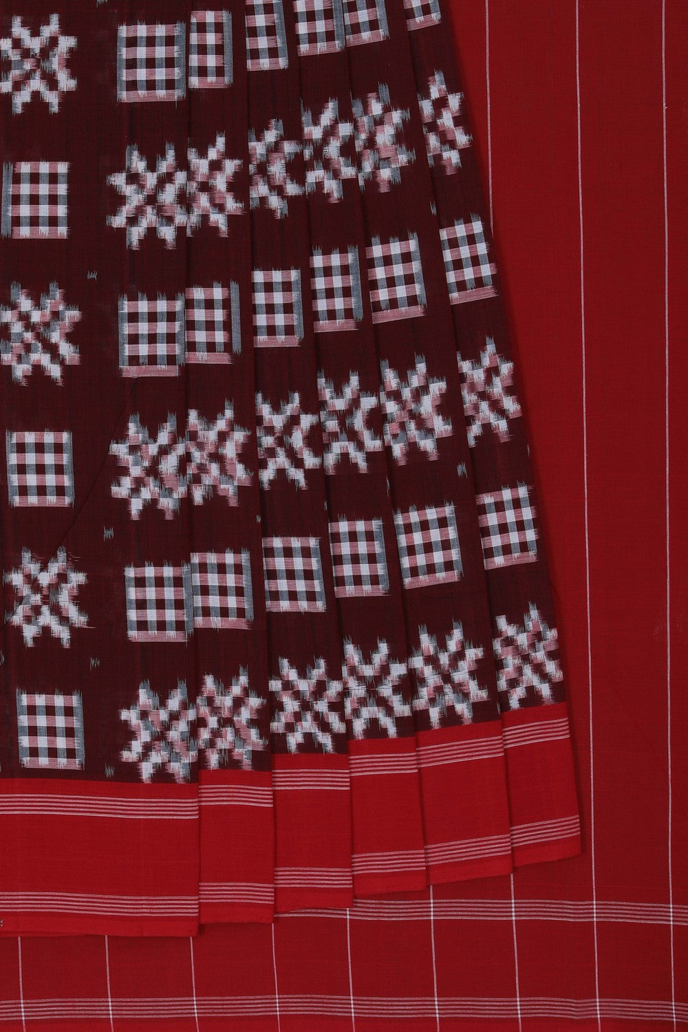 Image of Pochampally Ikat Cotton Maroon Saree