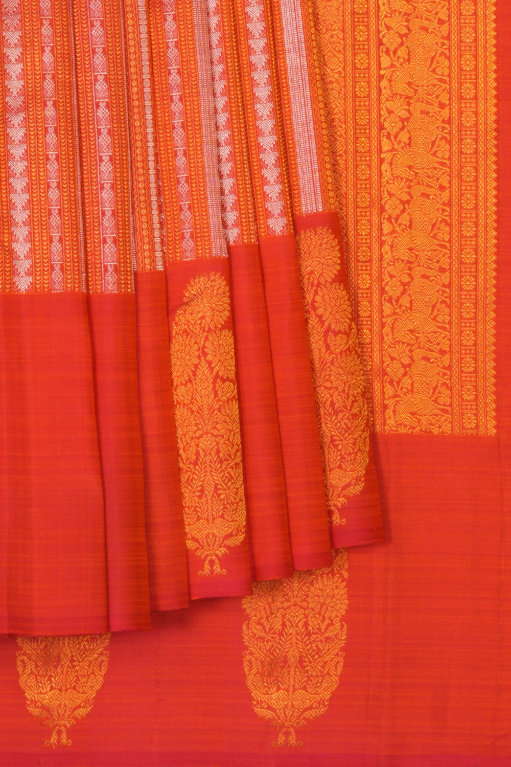 Image of Kanchipuram Silk Coral Orange Saree
