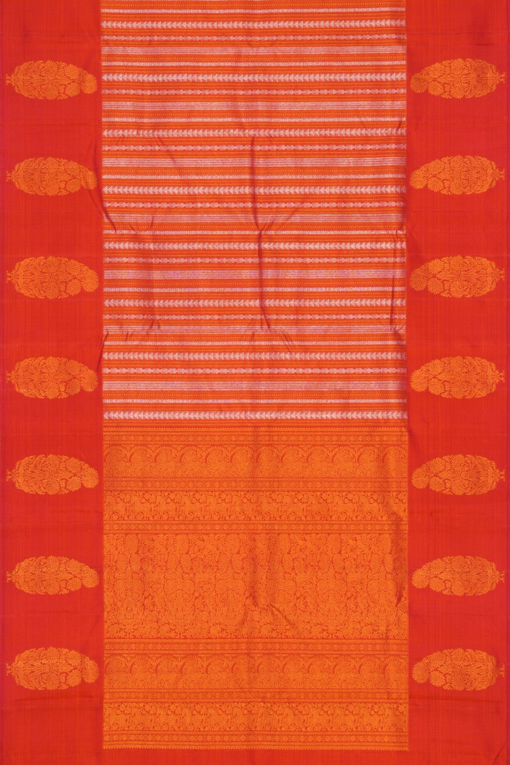 Image of Kanchipuram Silk Coral Orange Saree