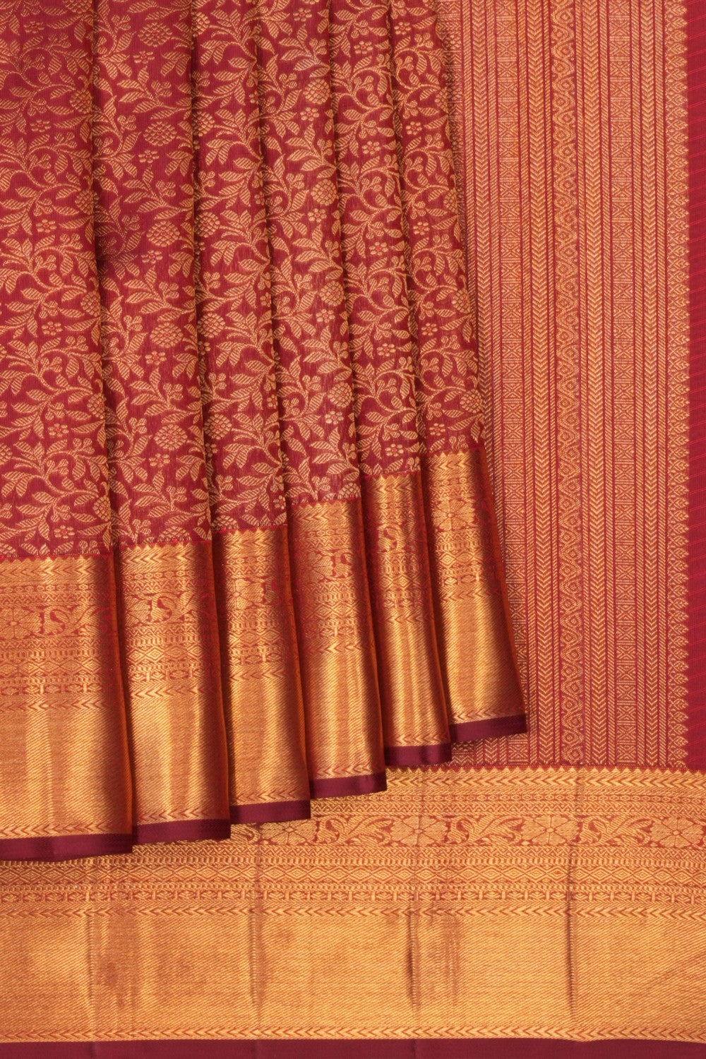 Image of Kanchipuram Silk Brocade Maroon Saree