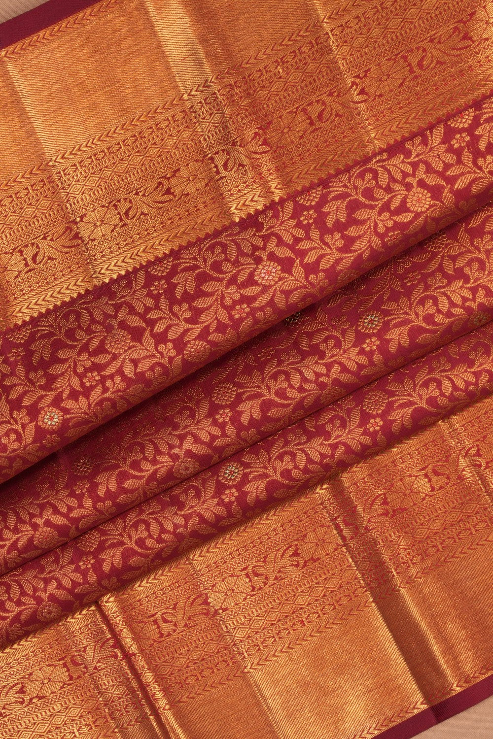 Image of Kanchipuram Silk Brocade Maroon Saree