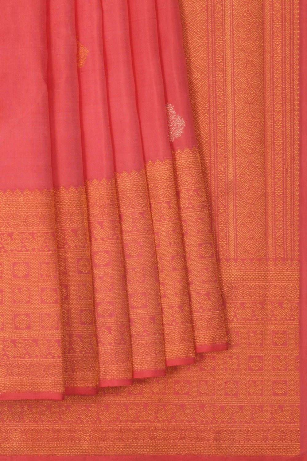 Image of Kanchipuram Silk Coral Pink Saree