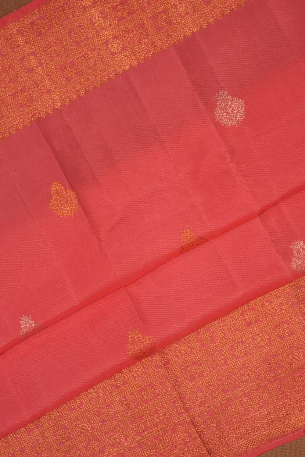 Image of Kanchipuram Silk Coral Pink Saree