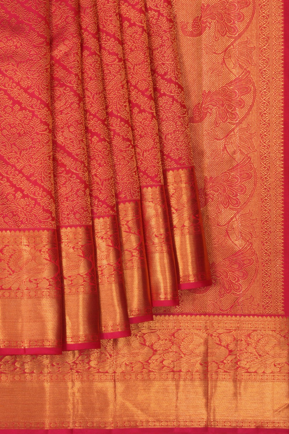 Image of Kanchipuram Silk Brocade Pink Saree