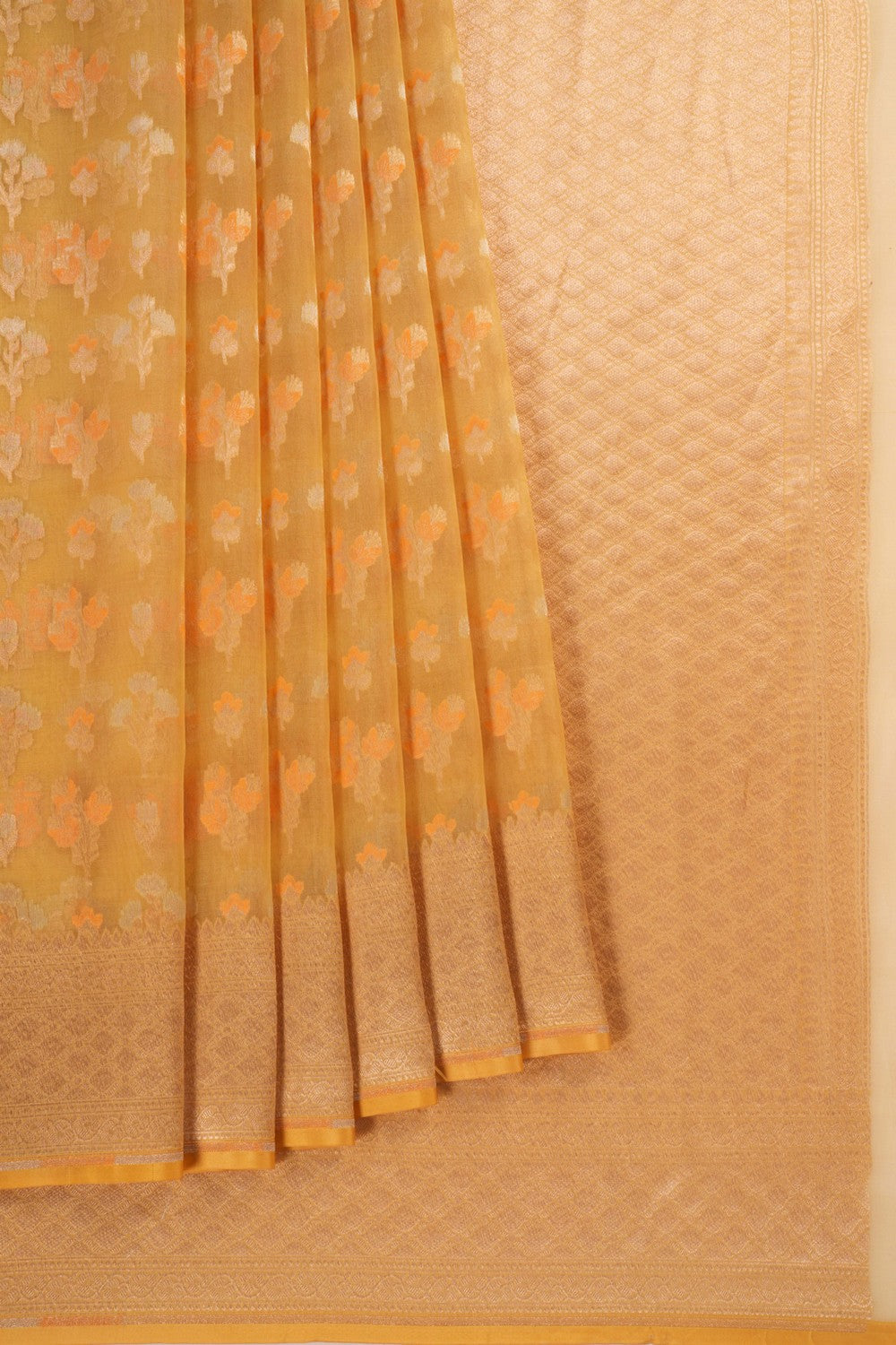 Kora Silk Spring Yellow Saree