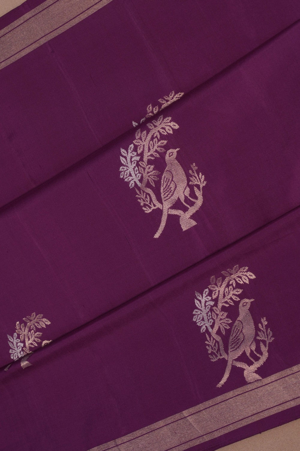 Purple With Bird Perched Motif South Silk Saree