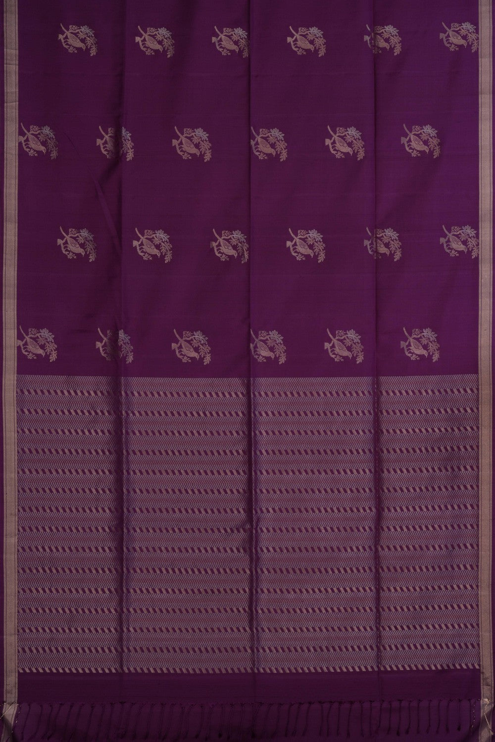 Purple With Bird Perched Motif South Silk Saree
