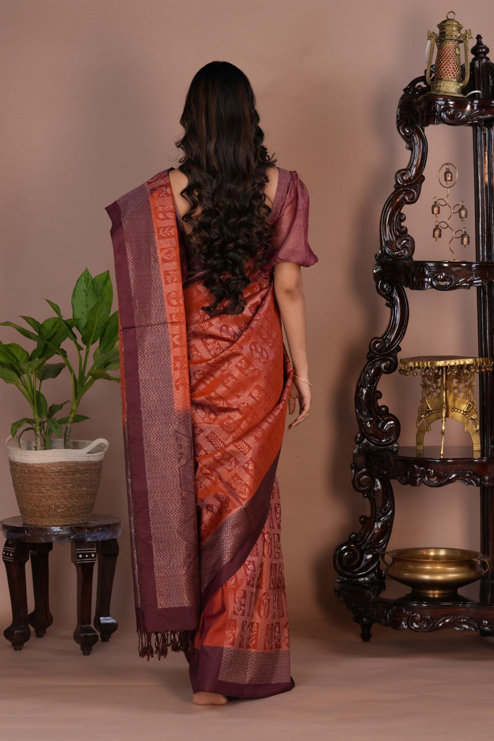 Image of South Silk Rust Orange Saree